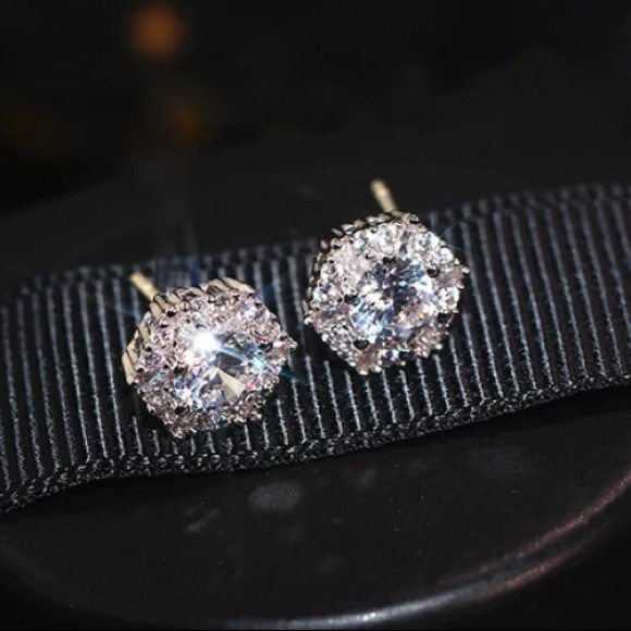 Silver Hexagon Stud Earrings - Picture 6 of 6